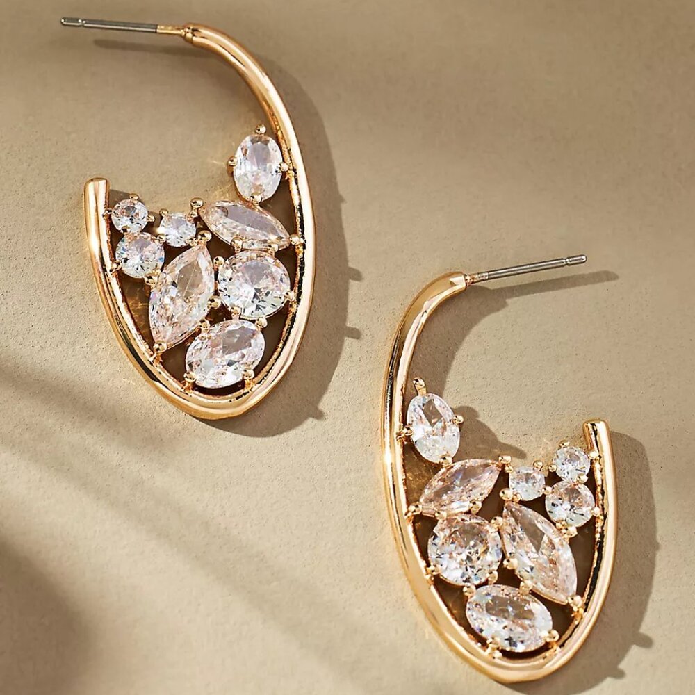 Anthropologie Inner Crystal Hoop Earrings NWT